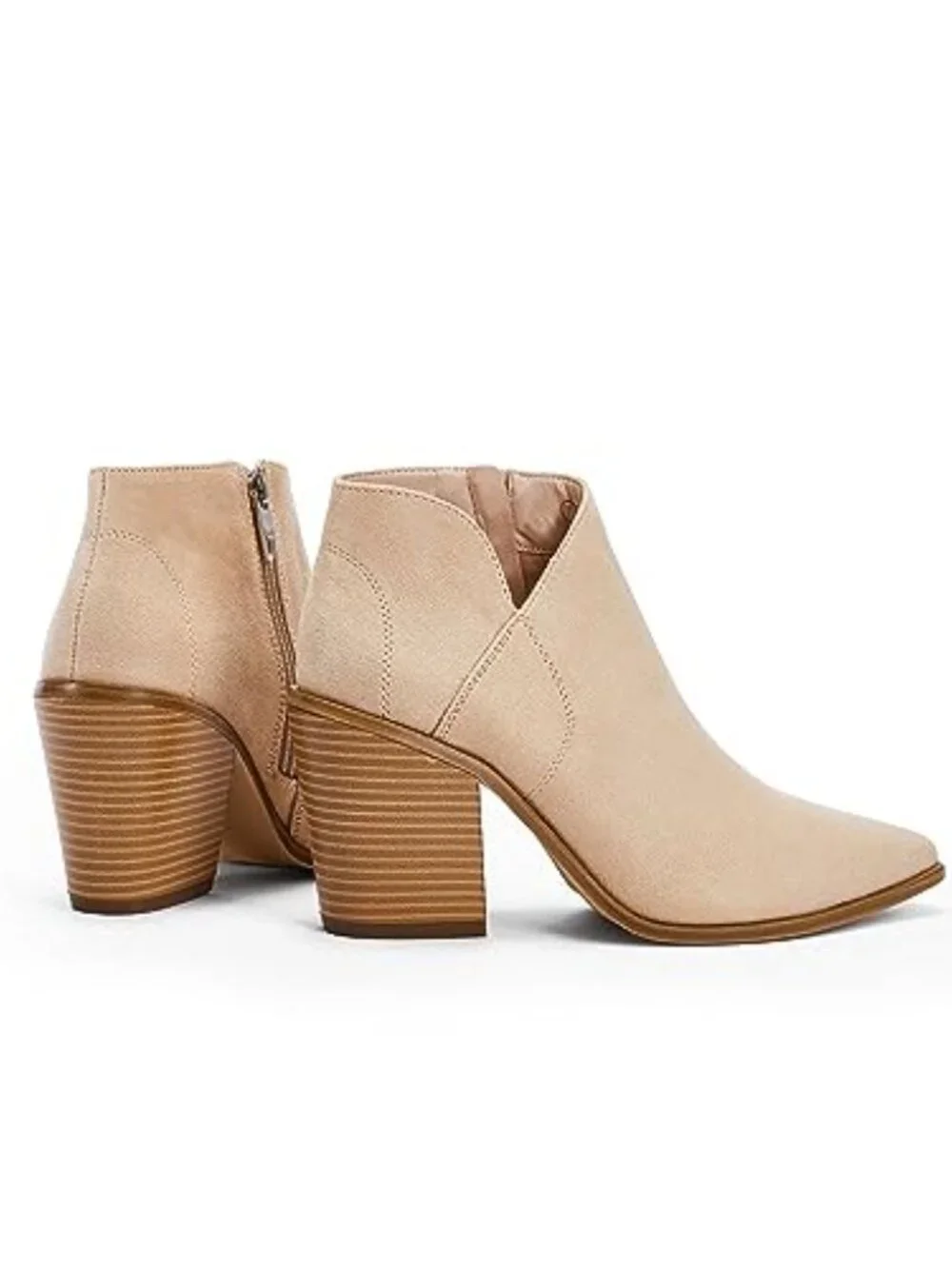 Pointed Toe Ankle Boots Block Chunky Heel Cutout Side Zipper Fall Booties
